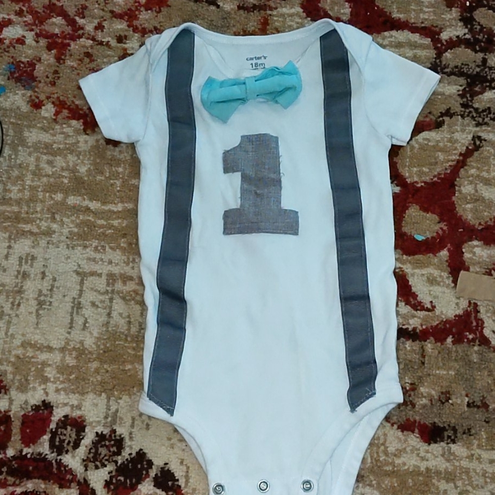 Suspenders and bow tie first birthday shirt onesie